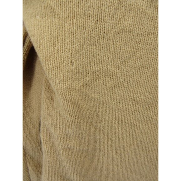 VINTAGE LL Bean Sweater Large 80s Lambswool Camel Leather Cardigan USA - Picture 6 of 14
